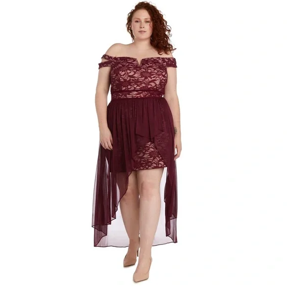 Morgan & Co. | Dresses | Womens Plus Size Morgan And Co Offtheshoulder Lace Chiffon  Dress Size 4w | Poshmark